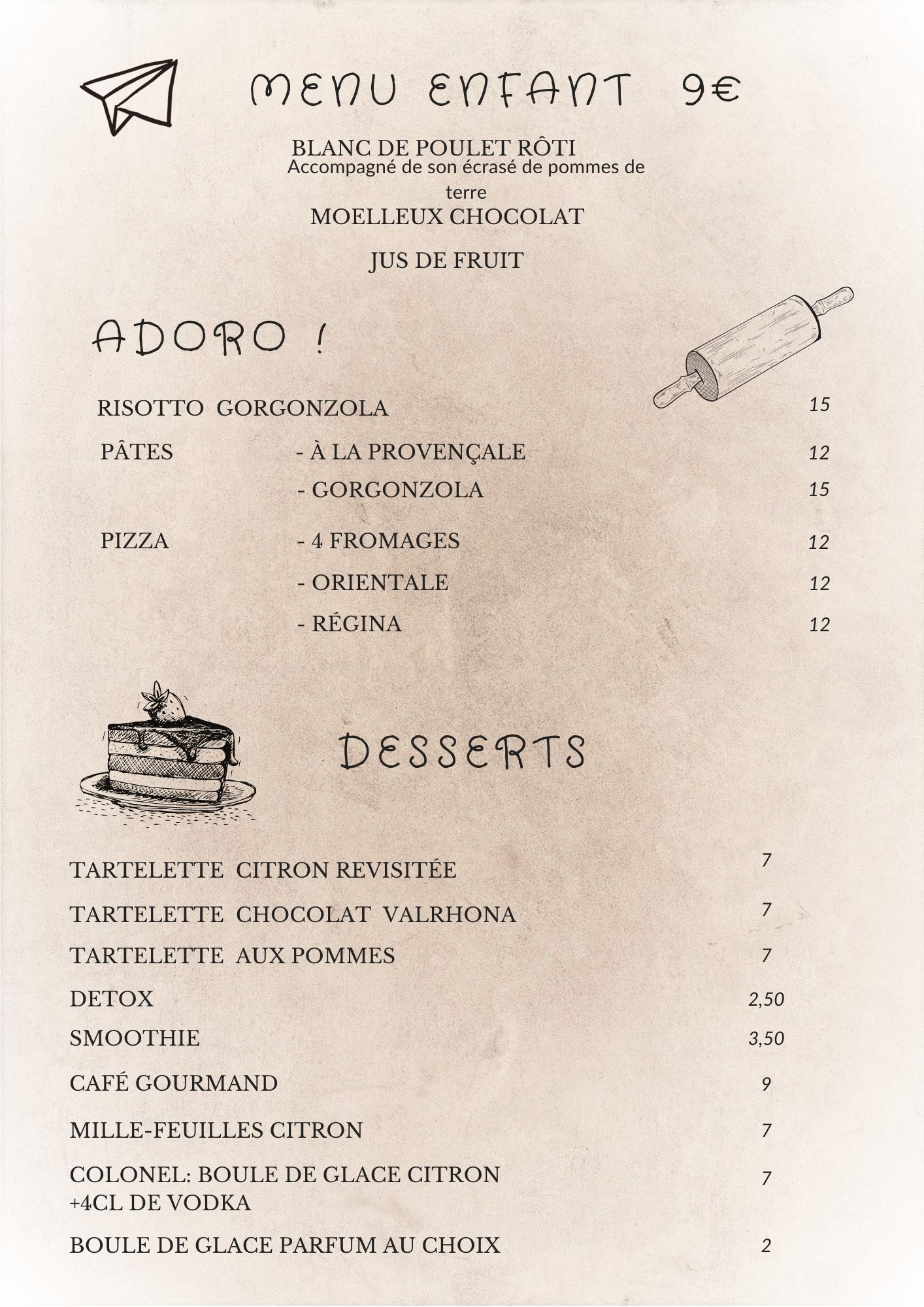 carte desserts restaurant taverny